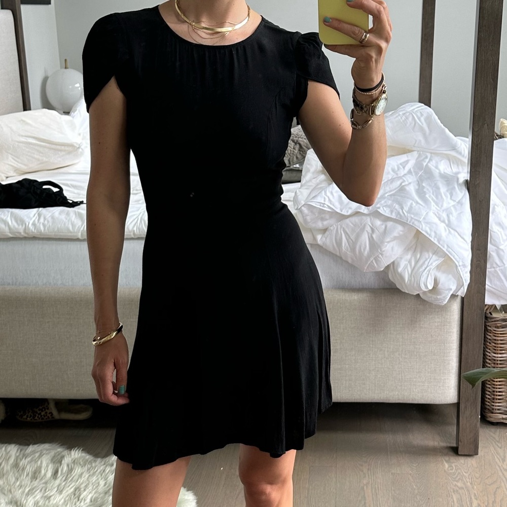 Reformation black cap flutter sleeve short dress